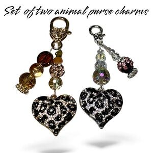 🐆 SET Animal Print Heart Purse Charms